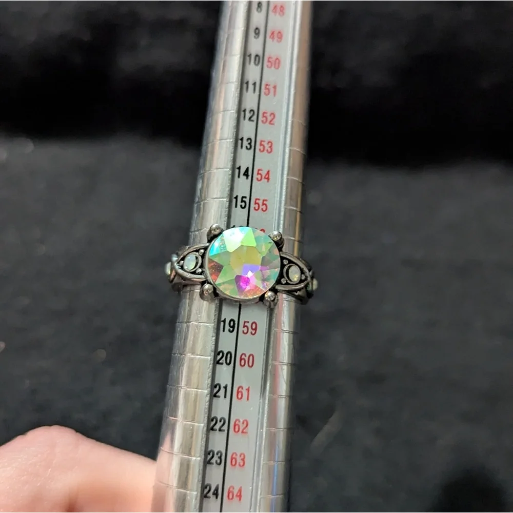 Silver Tone Iridescent Pink Statement Ring - Size 8 Adjustable